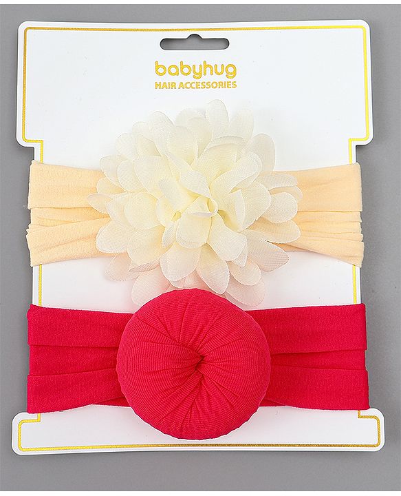 Babyhug Free Size Headbands With Floral & Bow Applique Pack of 2 - Red