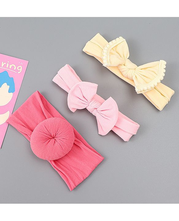 Babyhug Free Size Headbands With Bow Applique Pack of 3 - Multicolor