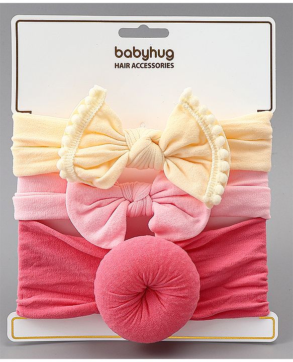 Babyhug Free Size Headbands With Bow Applique Pack of 3 - Multicolor