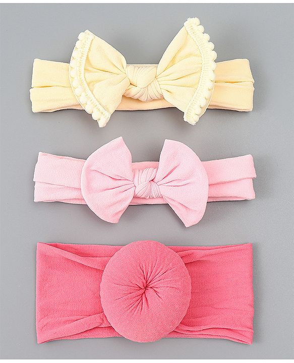 Babyhug Free Size Headbands With Bow Applique Pack of 3 - Multicolor