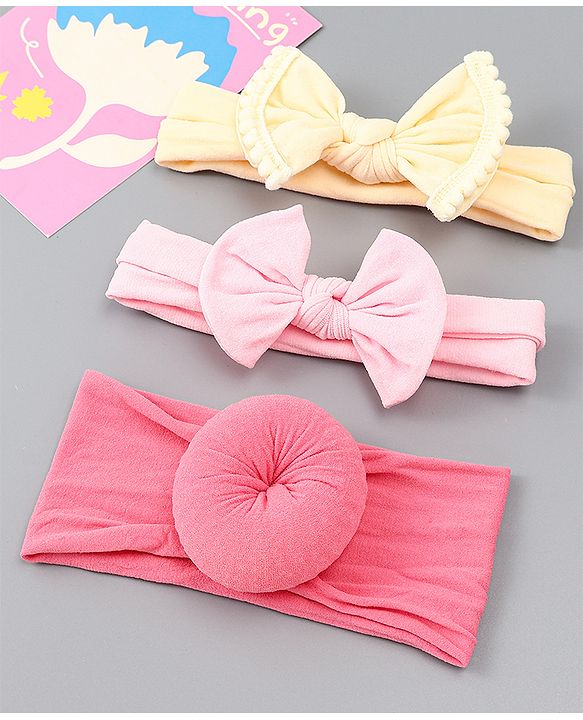 Babyhug Free Size Headbands With Bow Applique Pack of 3 - Multicolor
