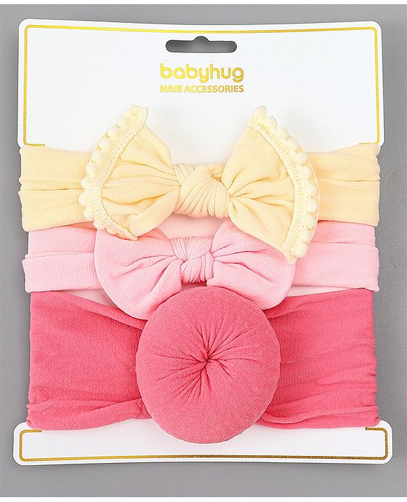 Babyhug Free Size Headbands With Bow Applique Pack of 3 - Multicolor