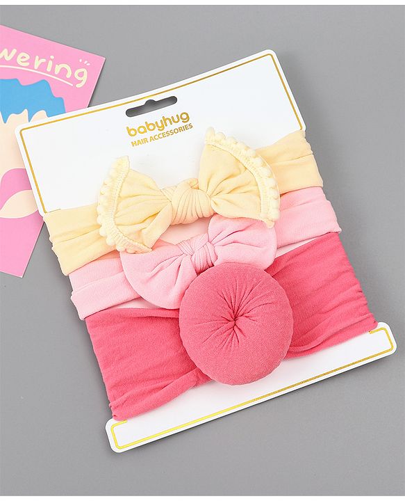 Babyhug Free Size Headbands With Bow Applique Pack of 3 - Multicolor