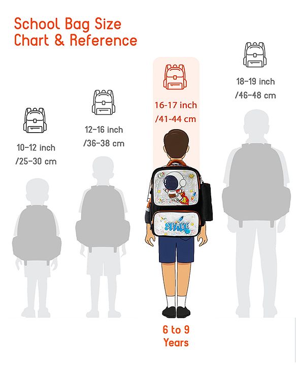 Space Kids School Backpack with Detachable Pencil Pouch 17L - Black| Water-Resistant Polyester| Bag for Boys & Girls| Lightweight & Durable| 3 Compartment & Front Zipper| Bottle Pouch