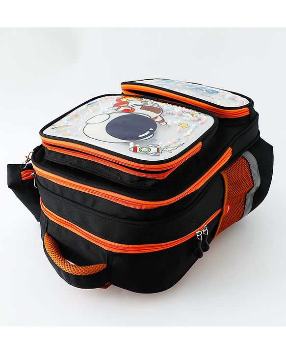 Space Kids School Backpack with Detachable Pencil Pouch 17L - Black| Water-Resistant Polyester| Bag for Boys & Girls| Lightweight & Durable| 3 Compartment & Front Zipper| Bottle Pouch
