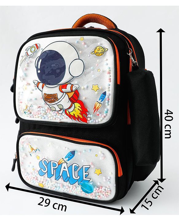 Space Kids School Backpack with Detachable Pencil Pouch 17L - Black| Water-Resistant Polyester| Bag for Boys & Girls| Lightweight & Durable| 3 Compartment & Front Zipper| Bottle Pouch
