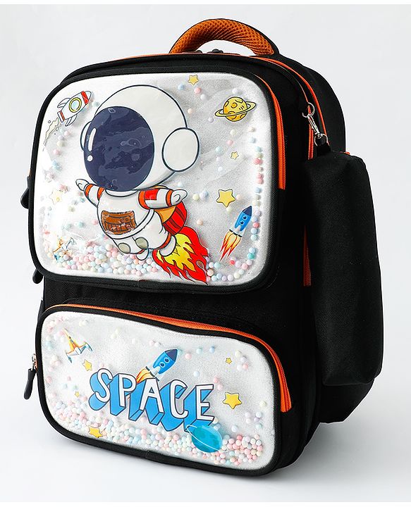 Space Kids School Backpack with Detachable Pencil Pouch 17L - Black| Water-Resistant Polyester| Bag for Boys & Girls| Lightweight & Durable| 3 Compartment & Front Zipper| Bottle Pouch