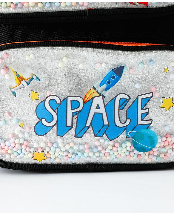 Space Kids School Backpack with Detachable Pencil Pouch 17L - Black| Water-Resistant Polyester| Bag for Boys & Girls| Lightweight & Durable| 3 Compartment & Front Zipper| Bottle Pouch