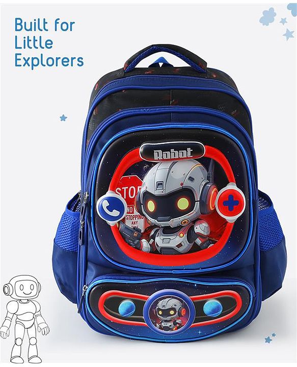 Space Kids School Backpack with Detachable Pencil Pouch 17L - Black| Water-Resistant Polyester| Bag for Boys & Girls| Lightweight & Durable| 3 Compartment & Front Zipper| Bottle Pouch