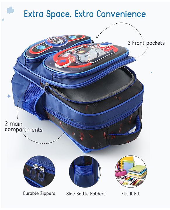 Space Kids School Backpack with Detachable Pencil Pouch 17L - Black| Water-Resistant Polyester| Bag for Boys & Girls| Lightweight & Durable| 3 Compartment & Front Zipper| Bottle Pouch