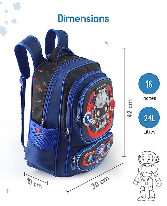 Space Kids School Backpack with Detachable Pencil Pouch 17L - Black| Water-Resistant Polyester| Bag for Boys & Girls| Lightweight & Durable| 3 Compartment & Front Zipper| Bottle Pouch