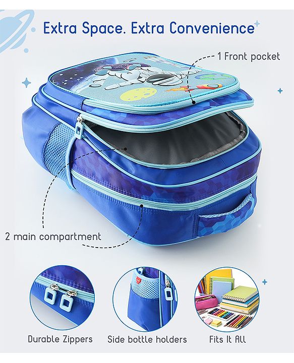 Space Kids School Backpack with Detachable Pencil Pouch 17L - Black| Water-Resistant Polyester| Bag for Boys & Girls| Lightweight & Durable| 3 Compartment & Front Zipper| Bottle Pouch