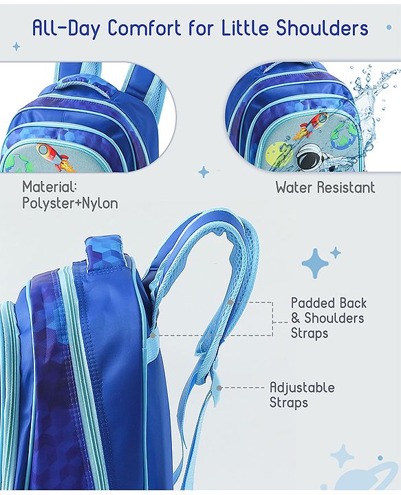 Space Kids School Backpack with Detachable Pencil Pouch 17L - Black| Water-Resistant Polyester| Bag for Boys & Girls| Lightweight & Durable| 3 Compartment & Front Zipper| Bottle Pouch
