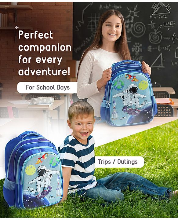 Space Kids School Backpack with Detachable Pencil Pouch 17L - Black| Water-Resistant Polyester| Bag for Boys & Girls| Lightweight & Durable| 3 Compartment & Front Zipper| Bottle Pouch