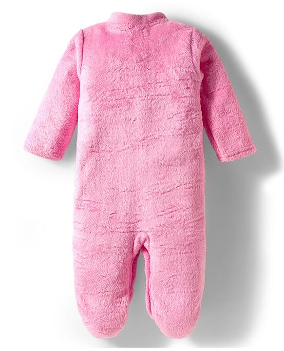 Babyhug Velour Knit Full Sleeves Footed Sleepsuit With Unicorn Embriodery - Pink