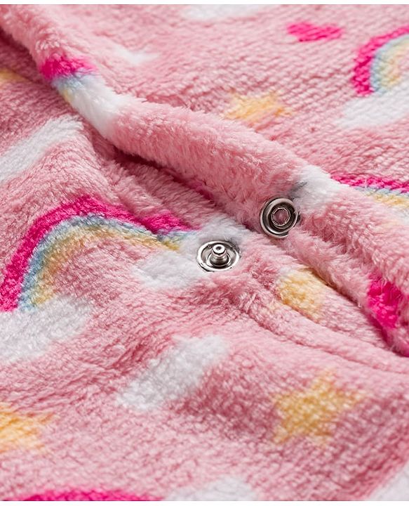 Babyhug Velour Knit Full Sleeves Footed Sleepsuit With Rainbow Print - Pink