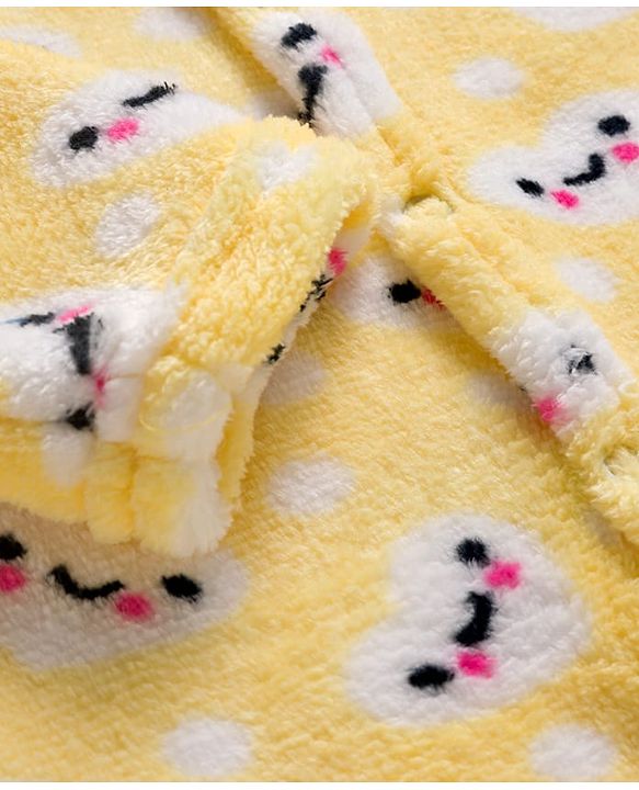 Babyhug Velour Knit Full Sleeves Winter Wear Footed Sleepsuit With Bunny Print - Yellow