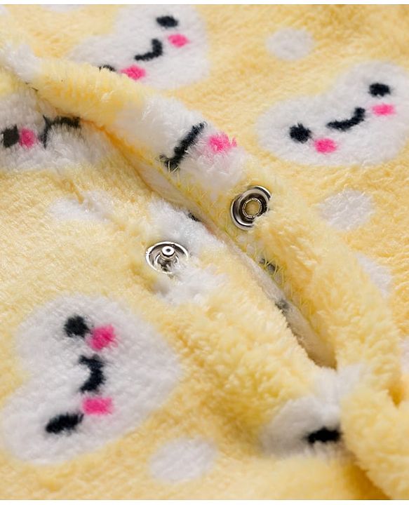 Babyhug Velour Knit Full Sleeves Winter Wear Footed Sleepsuit With Bunny Print - Yellow