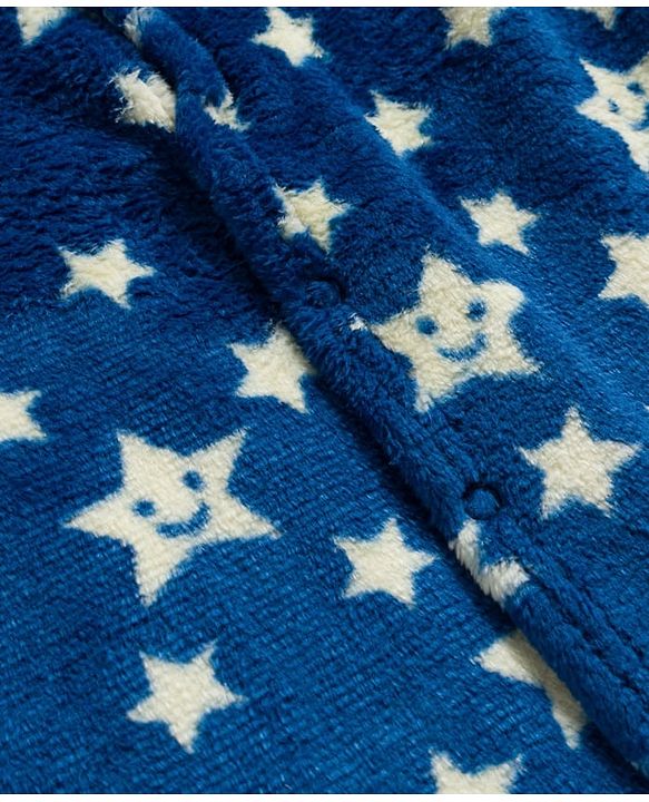 Babyhug Knit Full Sleeves Footed Sleepsuit With Star Print - Navy Blue