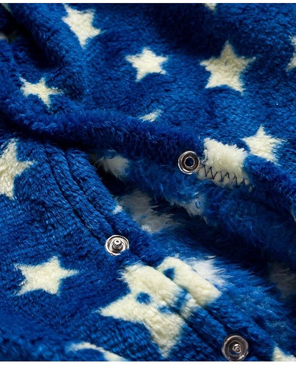 Babyhug Knit Full Sleeves Footed Sleepsuit With Star Print - Navy Blue