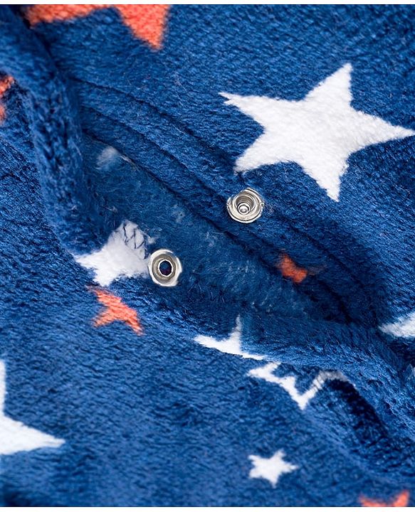Babyhug Velour Knit Full Sleeves Winter Wear Sleepsuit With Star Print - Navy Blue