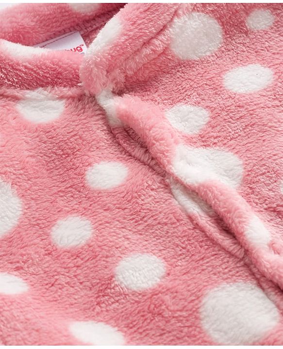 Babyhug Velour Knit Full Sleeves Winter Sleepsuit with Polka Dot - Pink
