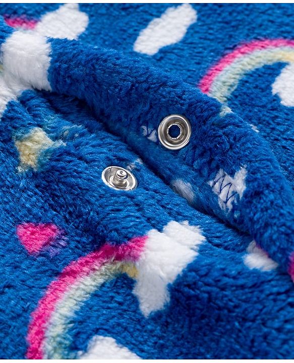 Babyhug Velour Knit Full Sleeves Winter Wear Sleepsuit With Rainbow Print - Navy Blue
