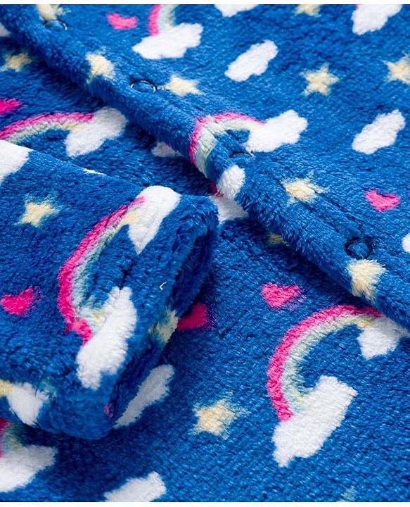 Babyhug Velour Knit Full Sleeves Winter Wear Sleepsuit With Rainbow Print - Navy Blue