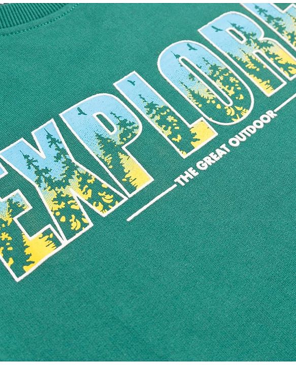 Pine Kids Cotton Knit Full Sleeves Sweatshirt With Text Print - Dark Green