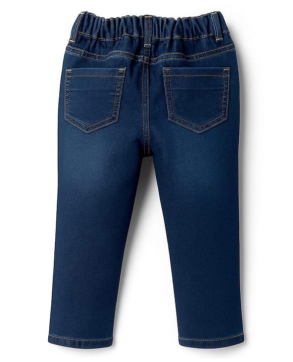 Babyhug Denim Full Length Washed Jeans With Stretch & Text Embriodery - Navy Blue