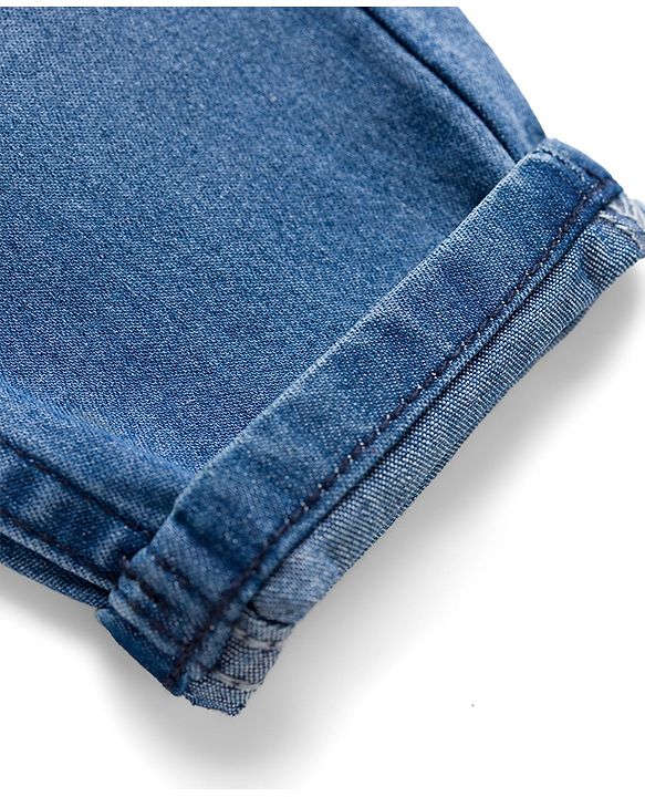 Babyhug Denim Full Length Washed Jeans With Stretch & Text Print - Navy Blue