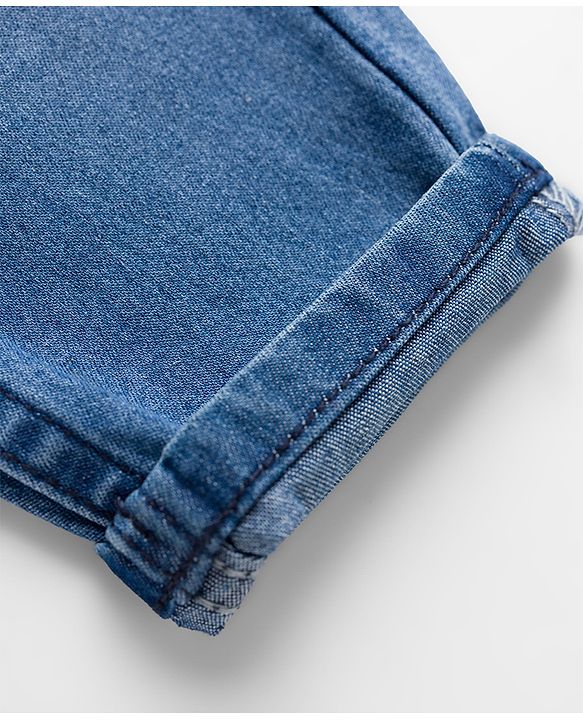 Babyhug Denim Full Length Jeans With Stretch & Text Print - Blue
