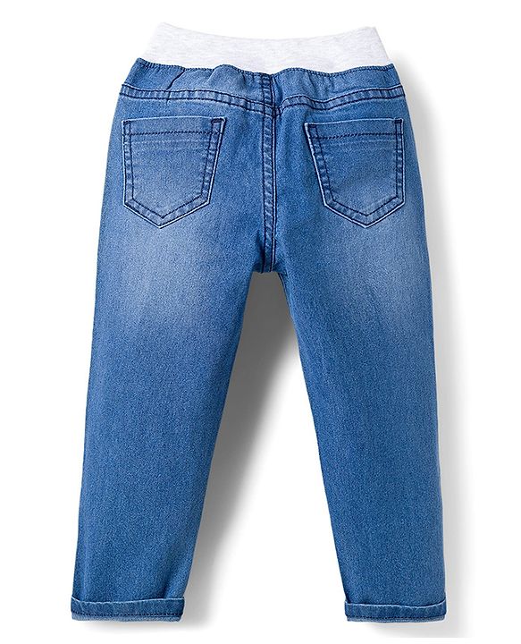 Babyhug Denim Full Length Jeans With Stretch & Text Print - Blue