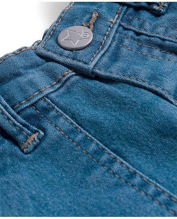Babyhug Denim Mid Thigh Washed Shorts With Stretch & Text Embroidery -
