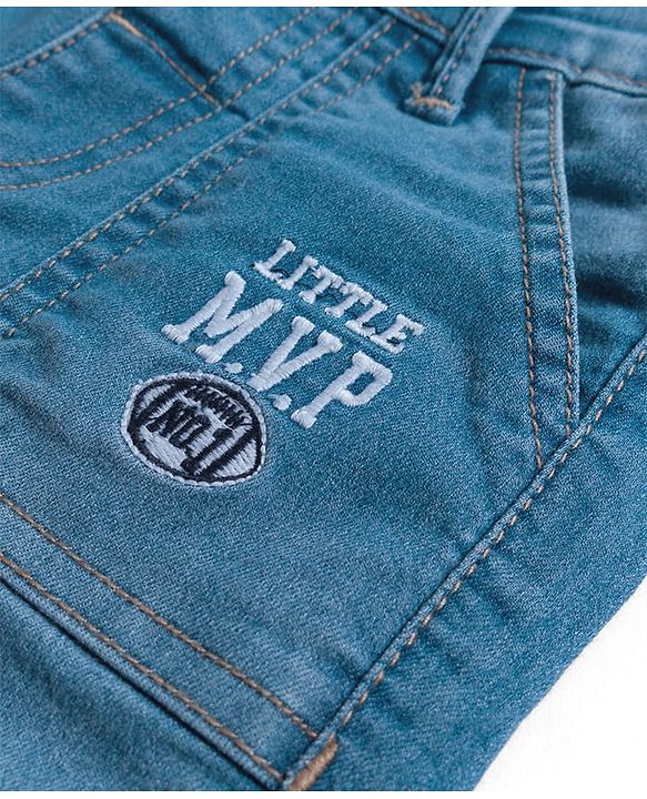 Babyhug Denim Mid Thigh Washed Shorts With Stretch & Text Embroidery -