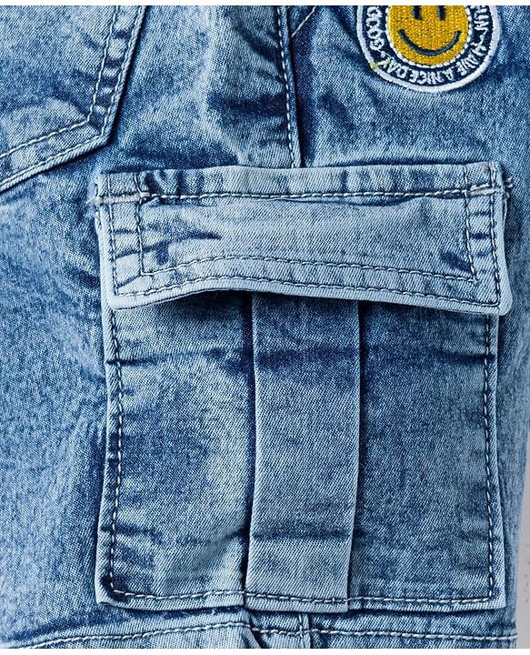Babyhug Denim Above Knee Length Washed Bermuda With Stretch - Blue