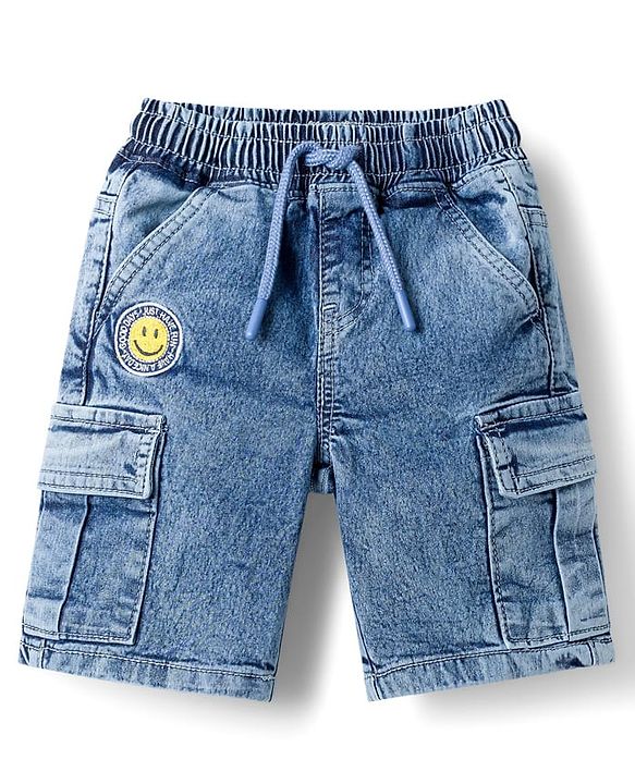 Babyhug Denim Above Knee Length Washed Bermuda With Stretch - Blue