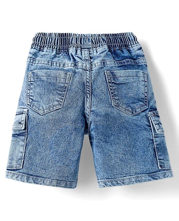 Babyhug Denim Above Knee Length Washed Bermuda With Stretch - Blue
