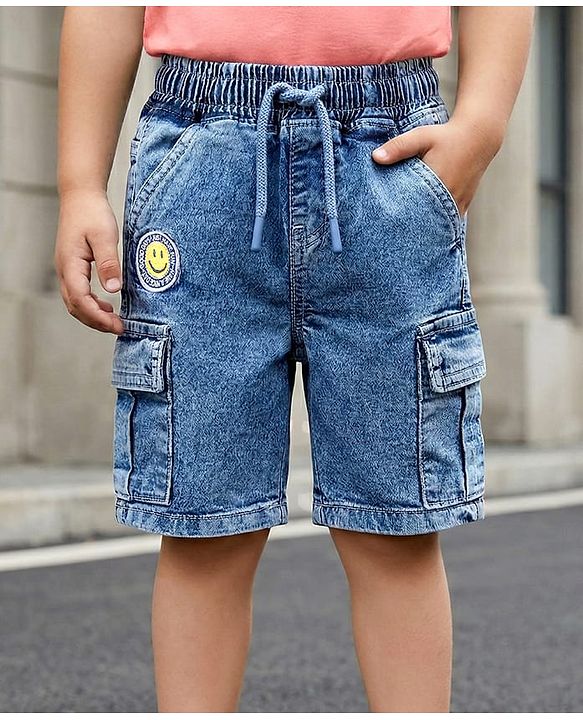 Babyhug Denim Above Knee Length Washed Bermuda With Stretch - Blue
