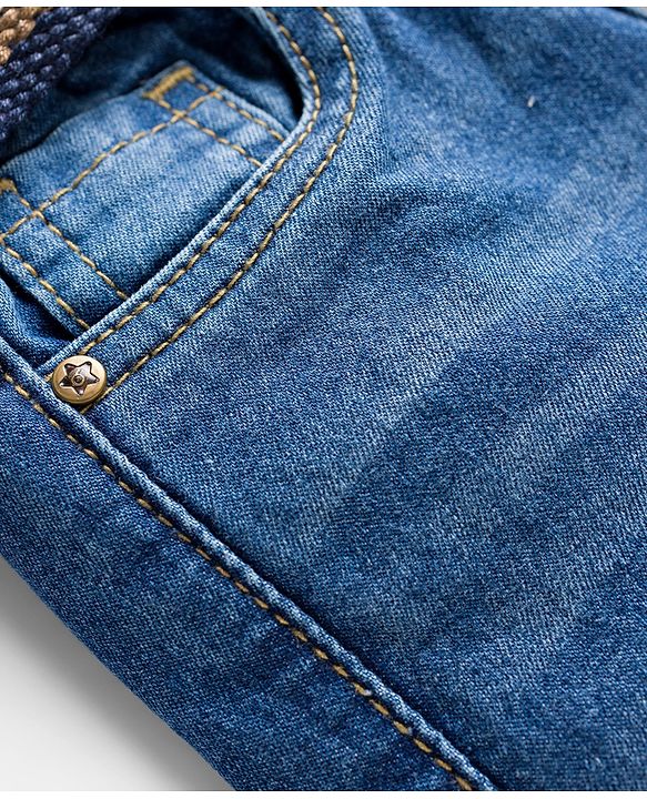 Babyhug Denim Full Length Washed Jeans With Stretch - Navy Blue