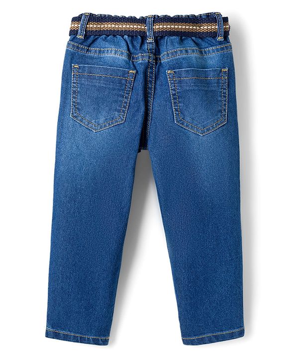 Babyhug Denim Full Length Washed Jeans With Stretch - Navy Blue