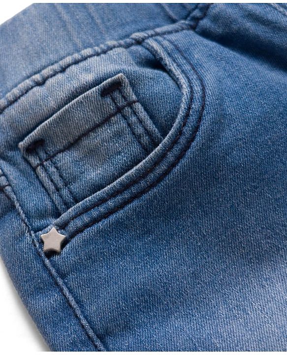 Babyhug Denim Washed Capri With Stretch & Butterfly Embroidery - Navy Blue
