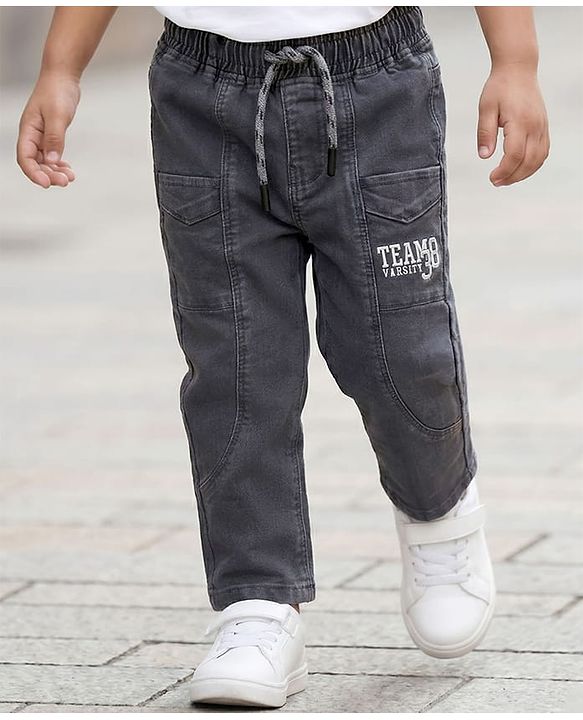 Babyhug Denim Full Length Washed Jeans With Stretch - Navy Blue