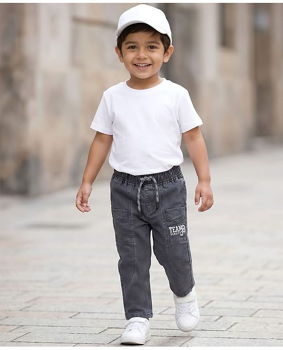 Babyhug Denim Full Length Washed Jeans With Stretch - Navy Blue