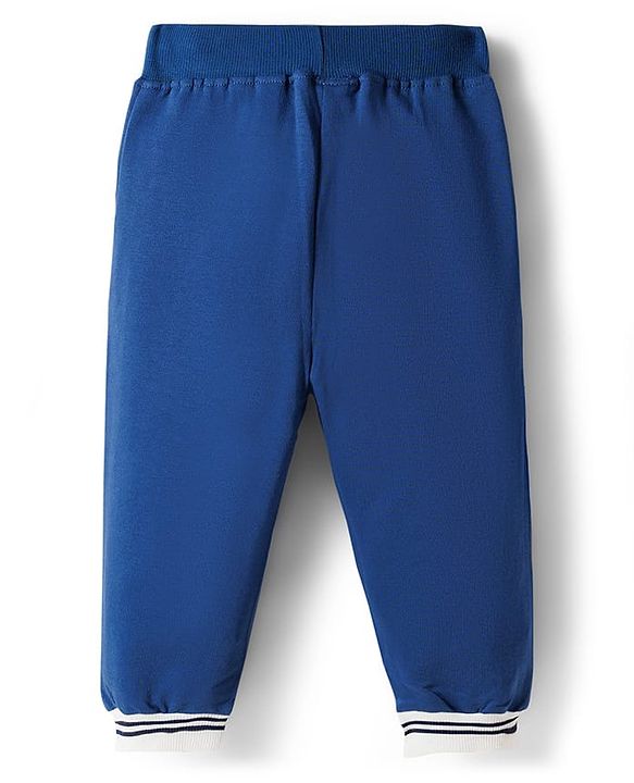 Babyhug Terry Knit Full Sleeves T-Shirt & Lounge Pant Set with Athletic Embroidery - Navy Blue