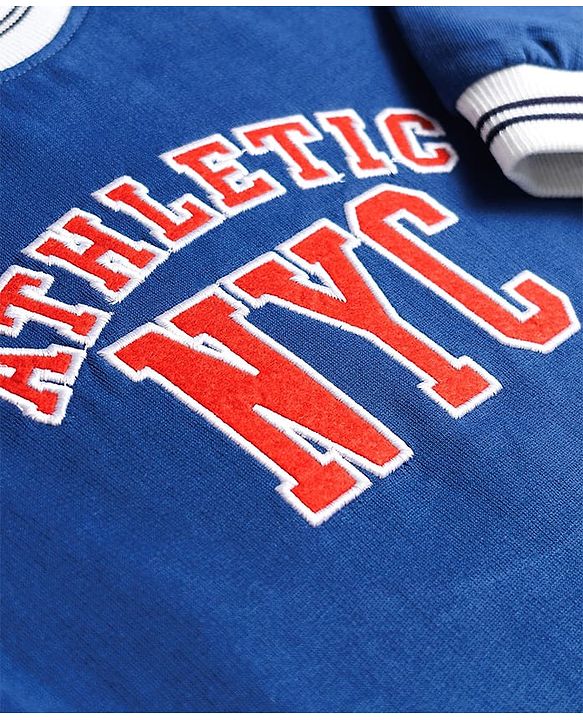 Babyhug Terry Knit Full Sleeves T-Shirt & Lounge Pant Set with Athletic Embroidery - Navy Blue