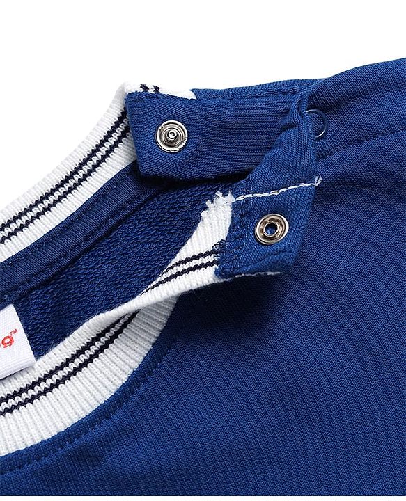 Babyhug Terry Knit Full Sleeves T-Shirt & Lounge Pant Set with Athletic Embroidery - Navy Blue