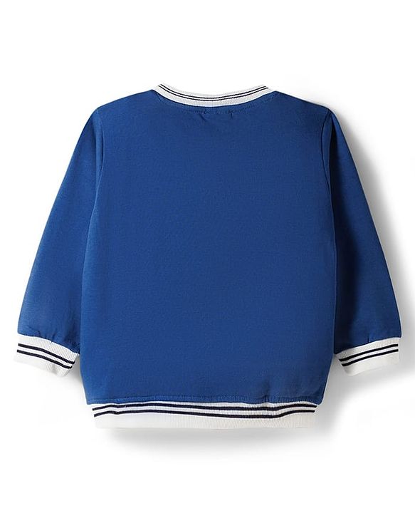 Babyhug Terry Knit Full Sleeves T-Shirt & Lounge Pant Set with Athletic Embroidery - Navy Blue
