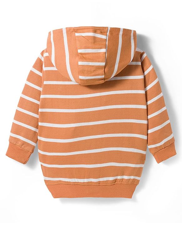 Babyhug Terry Knit Full Sleeves Striped Hooded T-Shirt & Lounge Pant Set with Inner T-Shirt - Brown