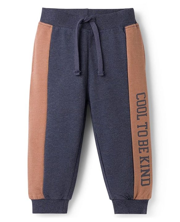 Babyhug Single Jersey Knit Full Sleeves Hooded T-Shirt & Lounge Pant Set With Be Kind Print - Navy Blue
